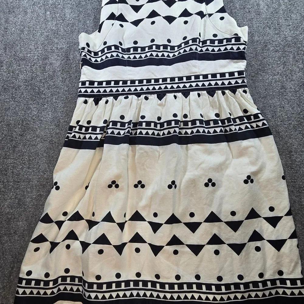 J.Crew Black White Geometric Print Dress Womens Size 12 Fit Flare Casual Office